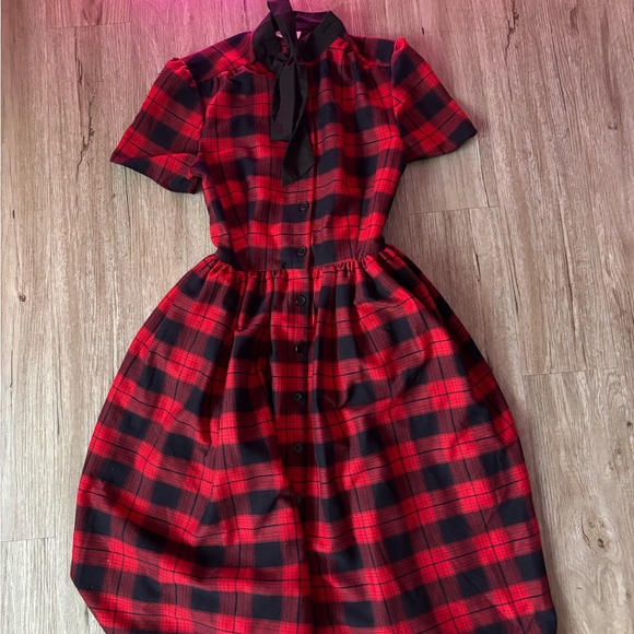 Unique Vintage Red and Black Plaid Midi Dress - Picture 4 of 13